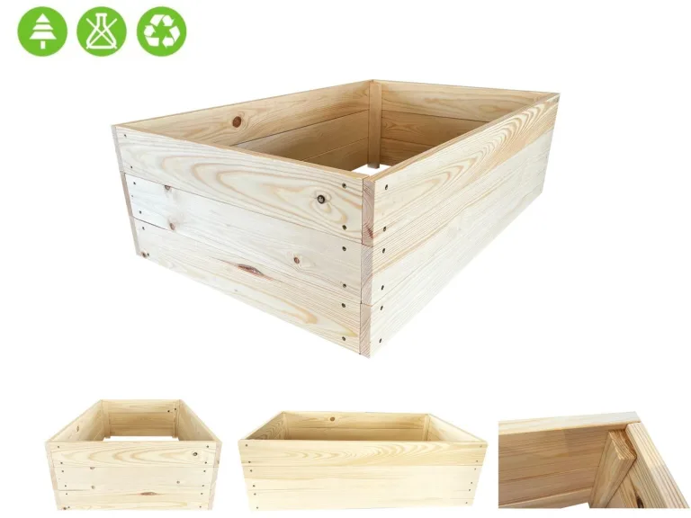 Lermowoood Hochbeet aus Holz 100x100x30 cm Natur – Pflanzkasten für Gemüse & Kräuter – mit Agrovließ – steckbar & stapelbar- Aussenbereich ideal für Garten, Balkon & Terrasse – Bild 6