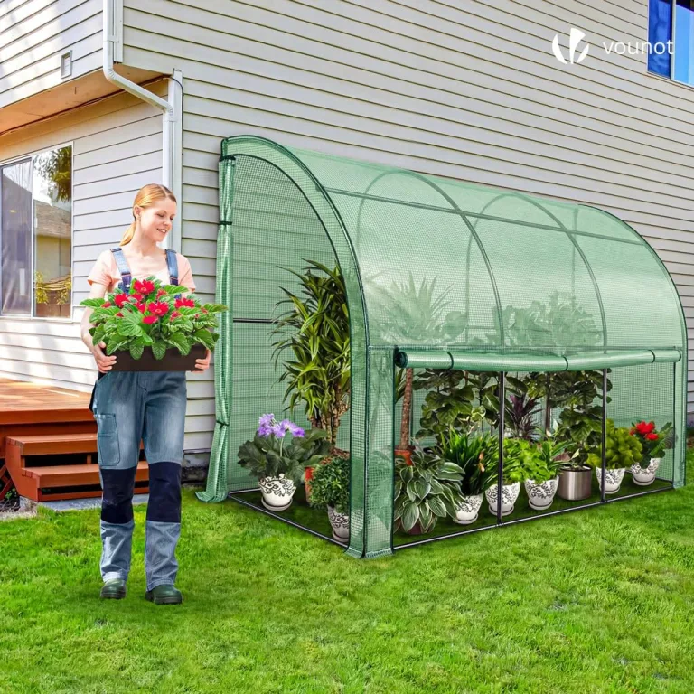 VOUNOT® Gewächshaus Foliengewächshaus, Anlehngewächshaus mit Seitenwände Aufrollbar, Tomatengewächshaus Winterfest Stabil, 300x100x180cm Grün – Bild 3