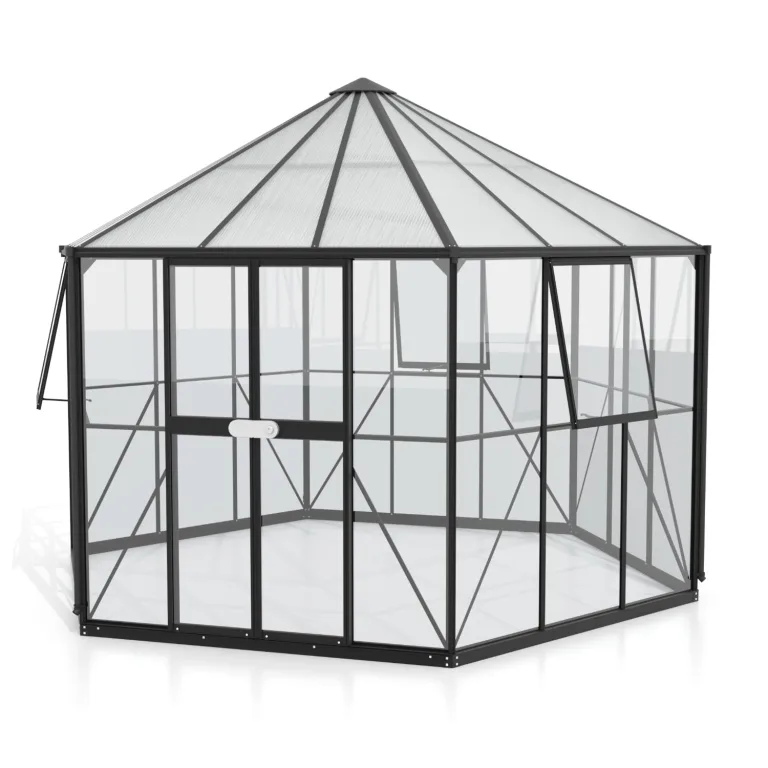 Vitavia Gewächshaus-Pavillon Hera 9000" inkl. Stahlfundament, schwarz, 9,0 m², 3 mm ESG, 6 mm HKP | Wetterfestes & stabiles Treibhaus | Perfekt für Gemüse & Pflanzen | Robust & langlebig – Bild 5