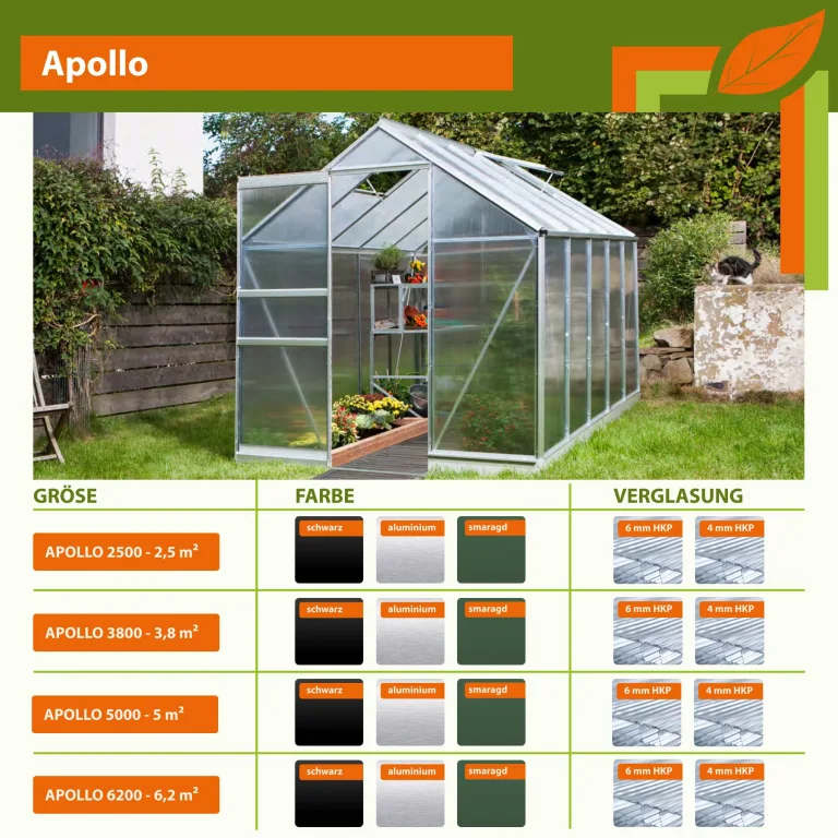 Vitavia Gewächshaus Apollo 2500", schwarz, 2,5 m², 4 mm HKP | Wetterfestes & stabiles Treibhaus | Perfekt für Gemüse & Pflanzen | Robust & langlebig – Bild 3