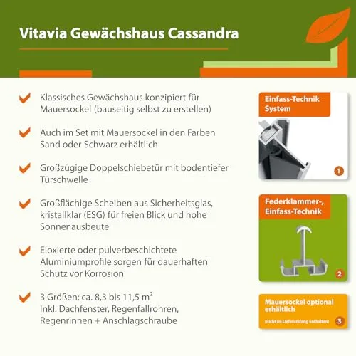 Vitavia Gewächshaus Cassandra 9900", Aluminium eloxiert, 9,9 m², ohne Sockelmauer, 3 mm ESG | Wetterfestes & stabiles Treibhaus | Perfekt für Gemüse & Pflanzen | Robust & langlebig – Bild 10