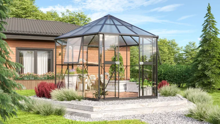 Vitavia Gewächshaus-Pavillon Juno 9000" inkl. Stahlfundament, Aluminium eloxiert, 9,0 m², 3 mm ESG, 6 mm HKP | Wetterfestes & stabiles Treibhaus | Perfekt für Gemüse & Pflanzen | Robust & langlebig – Bild 7