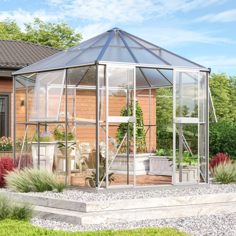 Vitavia Gewächshaus-Pavillon Juno 9000" inkl. Stahlfundament, Aluminium eloxiert, 9,0 m², 3 mm ESG, 6 mm HKP | Wetterfestes & stabiles Treibhaus | Perfekt für Gemüse & Pflanzen | Robust & langlebig – Bild 1