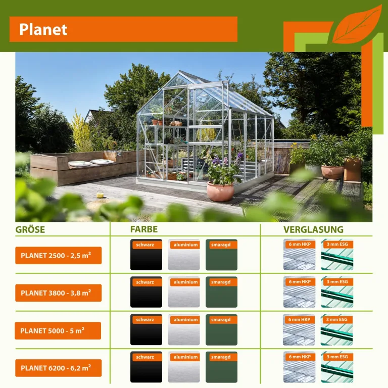 Vitavia Gewächshaus Planet 6200" inkl. Fundament, Aluminium, 6,2 m², 6 mm HKP | Wetterfestes & stabiles Treibhaus | Perfekt für Gemüse & Pflanzen | Robust & langlebig – Bild 3