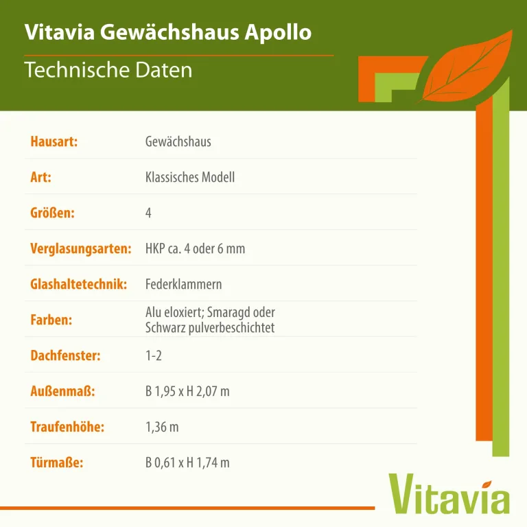 Vitavia Gewächshaus Apollo 2500", Aluminium eloxiert, 2,5 m², 4 mm HKP | Wetterfestes & stabiles Treibhaus | Perfekt für Gemüse & Pflanzen | Robust & langlebig – Bild 5