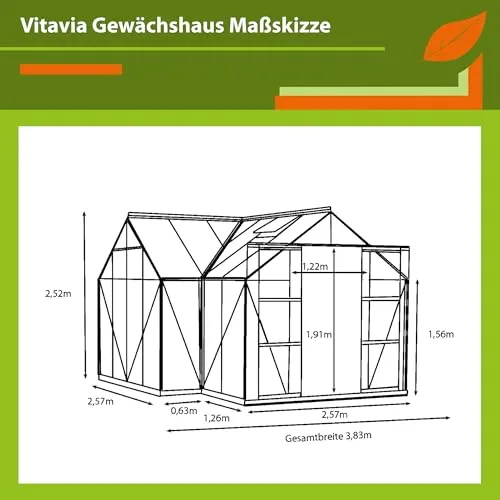 Vitavia Gewächshaus Sirius, Aluminium eloxiert, 3 mm ESG | Wetterfestes & stabiles Treibhaus | Perfekt für Gemüse & Pflanzen | Robust & langlebig – Bild 10