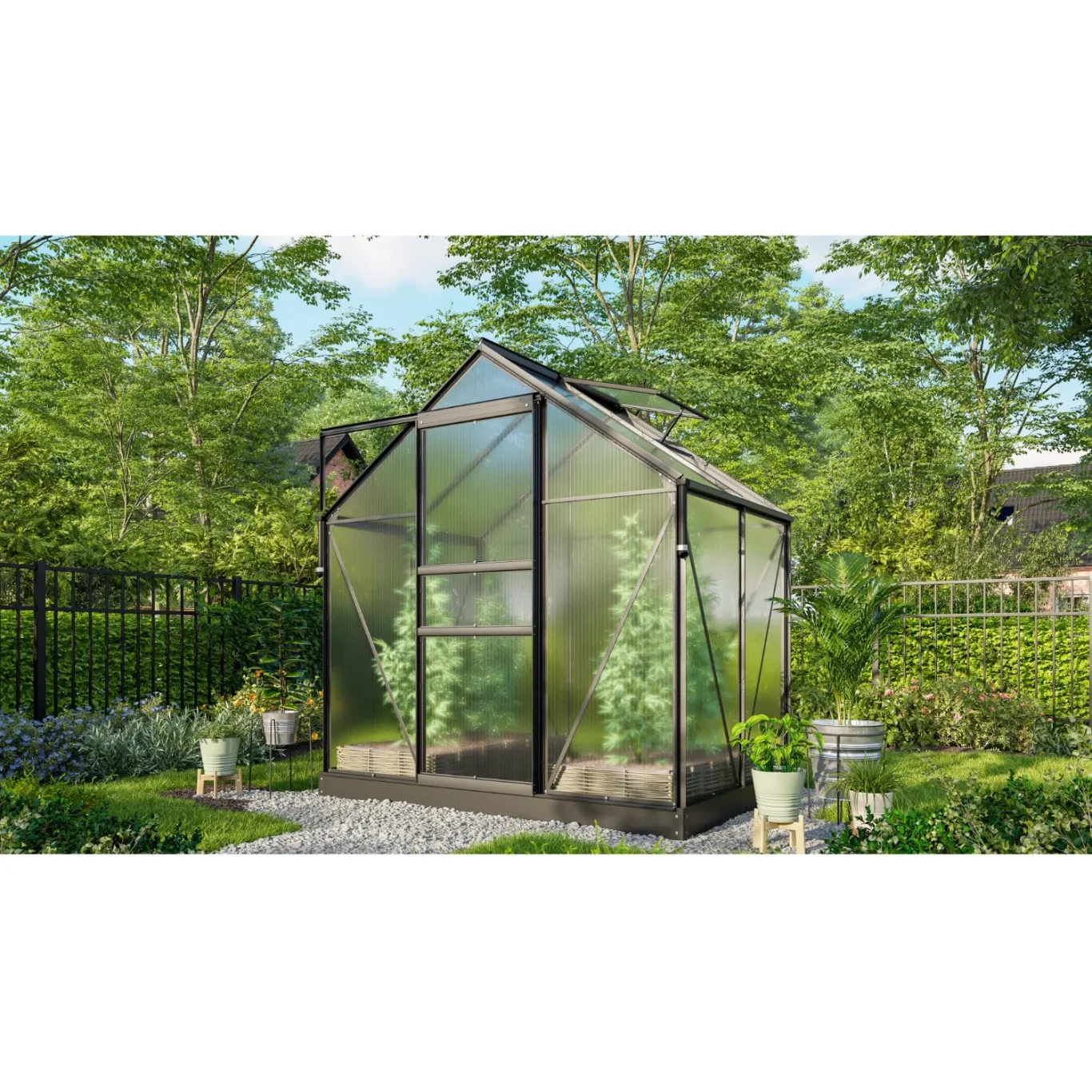 Vitavia Gewächshaus Marley inkl. Ready2Grow Zubehör-Set, schwarz, 2,5 m², 6 mm HKP | Wetterfestes & stabiles Treibhaus | Perfekt für Gemüse & Pflanzen | Robust & langlebig - Bild 1