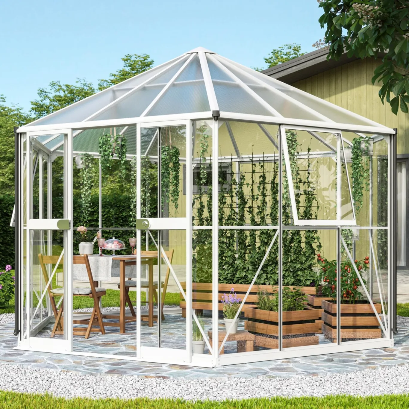 Vitavia Gewächshaus Pi 9000", weiß, 3 mm ESG | Wetterfestes & stabiles Treibhaus | Perfekt für Gemüse & Pflanzen | Robust & langlebig - Bild 1