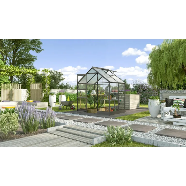 Vitavia Gewächshaus Kapitol 2500", schwarz, 2,5 m², 3 mm ESG, 6 mm HKP | Wetterfestes & stabiles Treibhaus | Perfekt für Gemüse & Pflanzen | Robust & langlebig – Bild 2