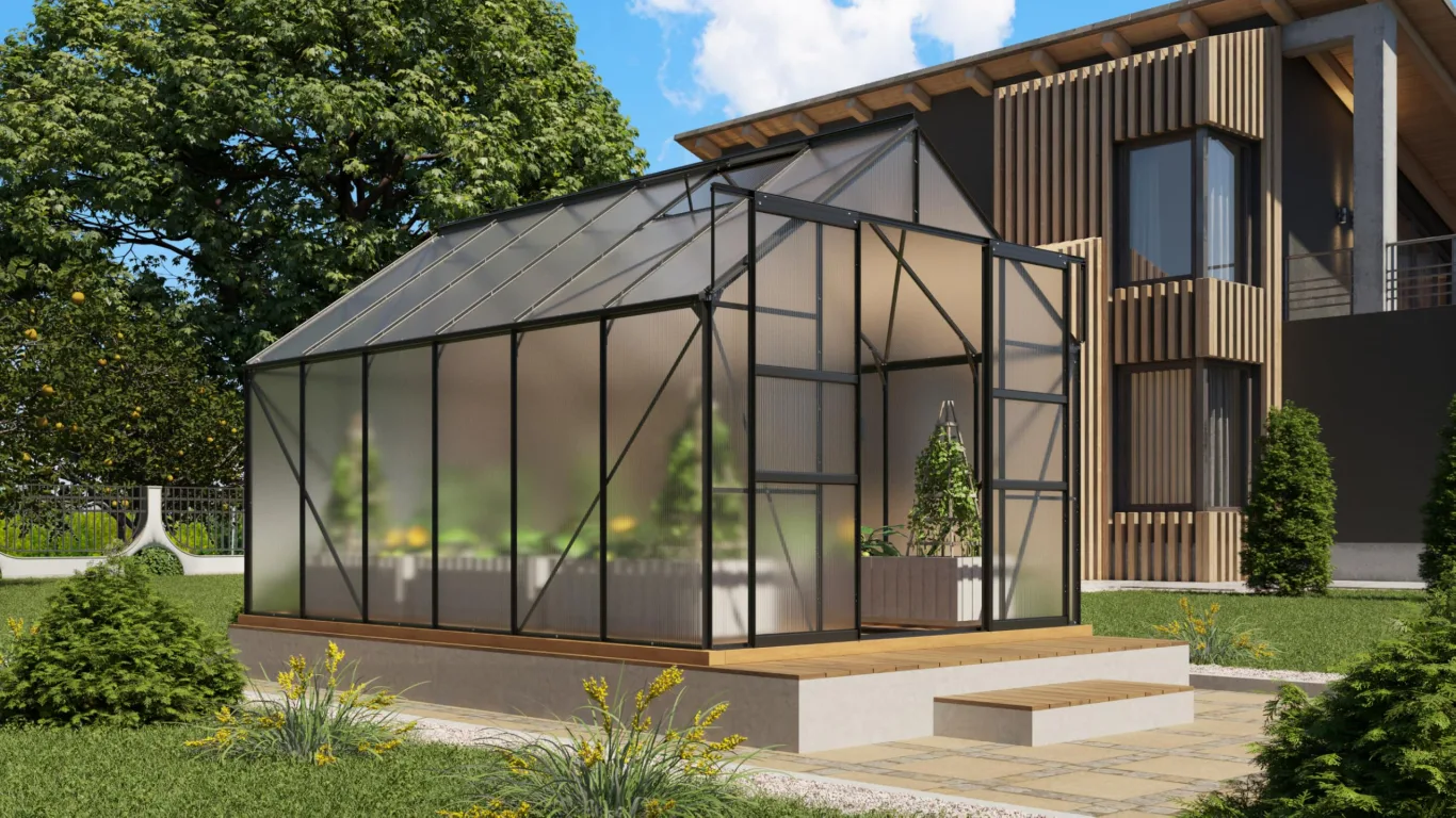 Vitavia Gewächshaus Mars 9900", schwarz, 9,9 m², 6 mm HKP | Wetterfestes & stabiles Treibhaus | Perfekt für Gemüse & Pflanzen | Robust & langlebig - Bild 1