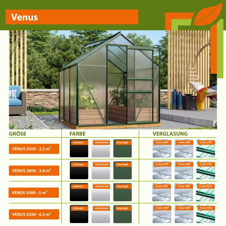 Vitavia Gewächshaus Venus 6200", Aluminium eloxiert, 6,2 m², 6 mm HKP | Wetterfestes & stabiles Treibhaus | Perfekt für Gemüse & Pflanzen | Robust & langlebig – Bild 3