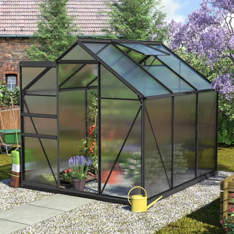 Vitavia Gewächshaus Calypso 5800", schwarz, 5,8 m², 4 mm HKP | Wetterfestes & stabiles Treibhaus | Perfekt für Gemüse & Pflanzen | Robust & langlebig – Bild 8