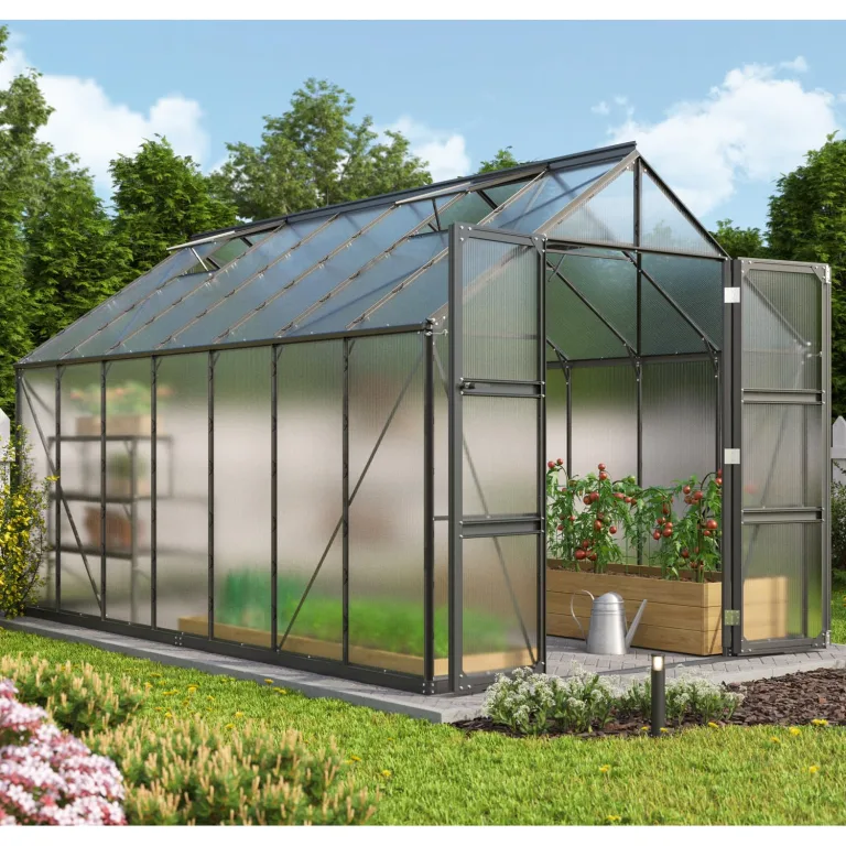 Vitavia Gewächshaus Domus 8300", schwarz, 8,3 m², 4 mm HKP | Wetterfestes & stabiles Treibhaus | Perfekt für Gemüse & Pflanzen | Robust & langlebig – Bild 8