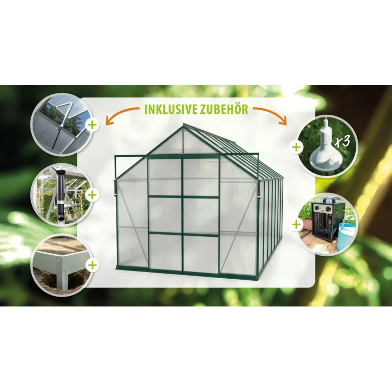 Vitavia Gewächshaus Jamaika inkl. Ready2Grow Zubehör-Set, smaragd grün, 11,5 m², 6 mm HKP | Wetterfestes & stabiles Treibhaus | Perfekt für Gemüse & Pflanzen | Robust & langlebig – Bild 2