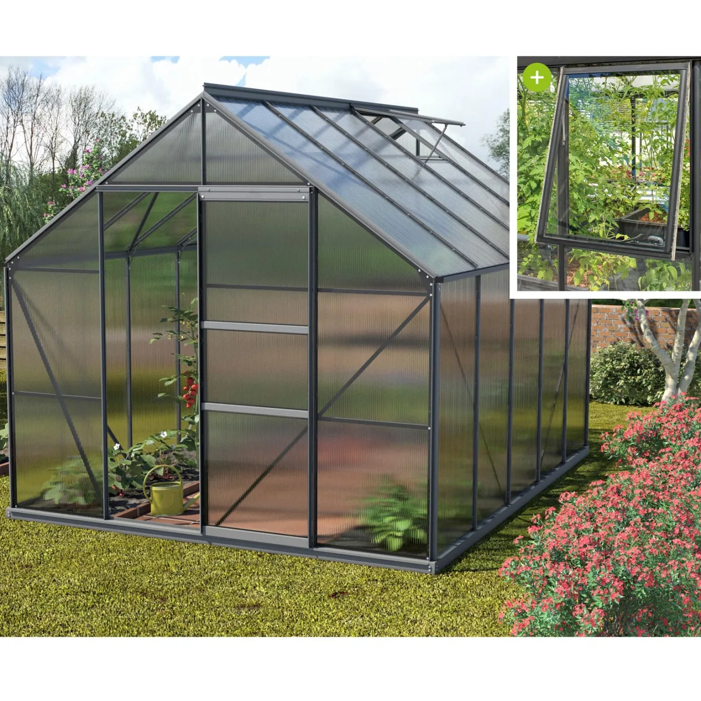 Vitavia Gewächshaus Meridian 1 9900", schwarz, 9,9 m², 4 mm HKP | Wetterfestes & stabiles Treibhaus | Perfekt für Gemüse & Pflanzen | Robust & langlebig - Bild 1