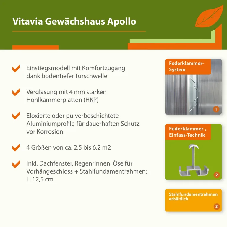 Vitavia Gewächshaus Apollo 2500", smaragd grün, 2,5 m², 6 mm HKP | Wetterfestes & stabiles Treibhaus | Perfekt für Gemüse & Pflanzen | Robust & langlebig – Bild 4