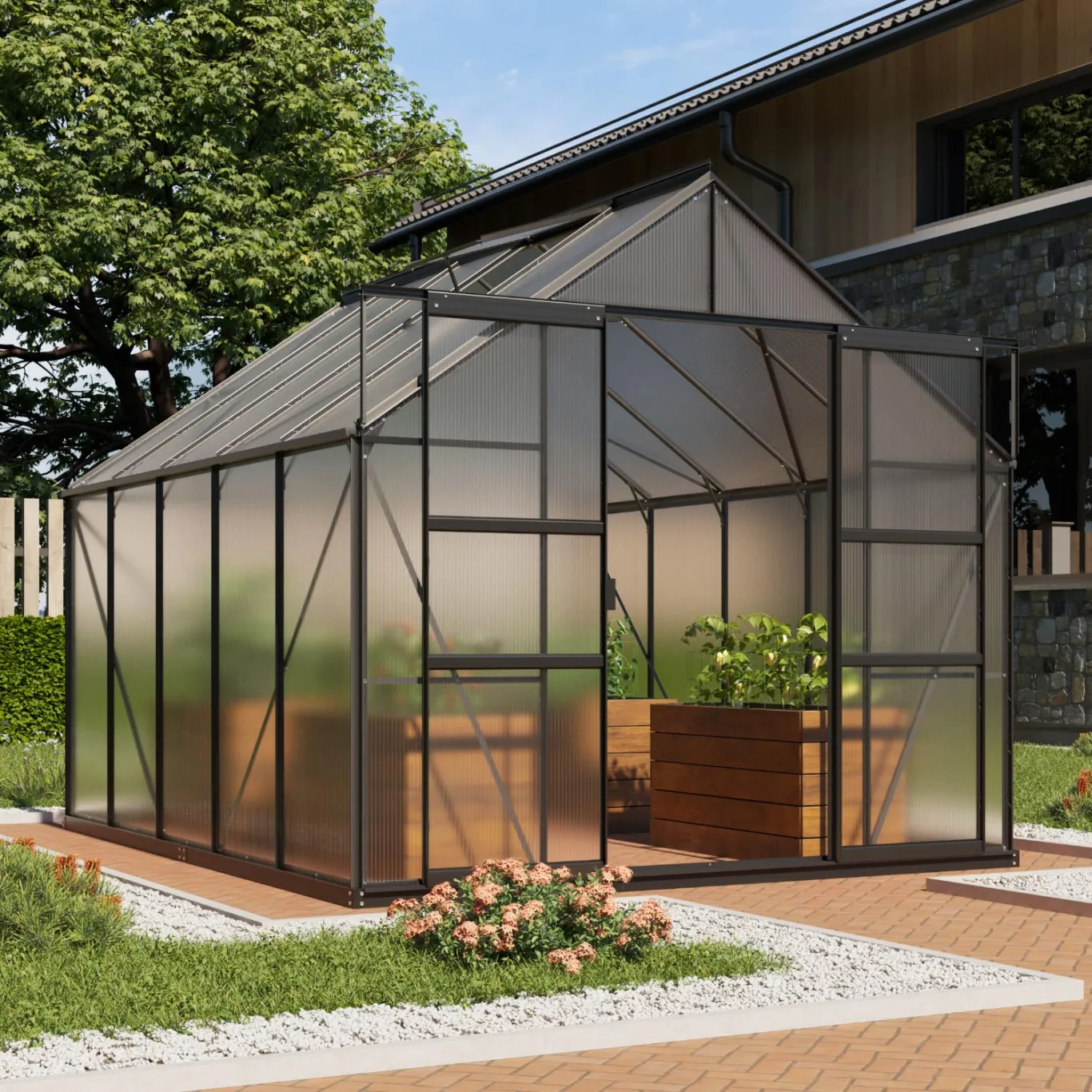 Vitavia Gewächshaus Mars 8300", schwarz, 8,3 m², 4 mm HKP | Wetterfestes & stabiles Treibhaus | Perfekt für Gemüse & Pflanzen | Robust & langlebig - Bild 1