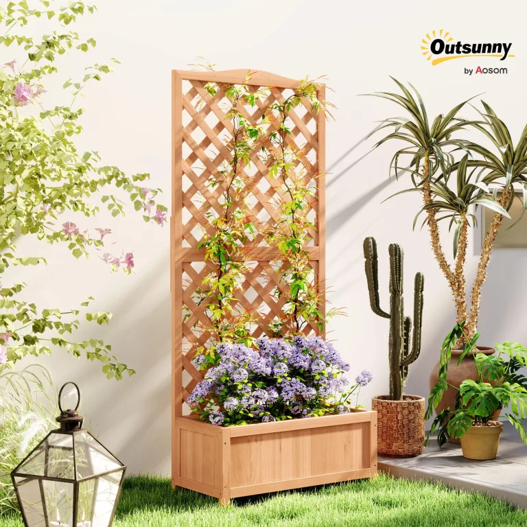 Outsunny Outdoor-Hochbeet mit Grill, Outdoor-Pflanzgefäß mit Fichtenholzspalier für Kletterpflanzen, für Blumen und Gemüse, für Garten und Balkon, 76x36x170 cm, braun – Bild 2