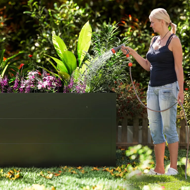 Youyijia Hochbeet 150x75x77cm Wetterfestes Pflanzenbeet mit Drainage & Stahlrahmen, XXL Beetkasten für Garten Terrasse, Anzuchtkasten Gemüsebeet Hochbeete – Bild 7