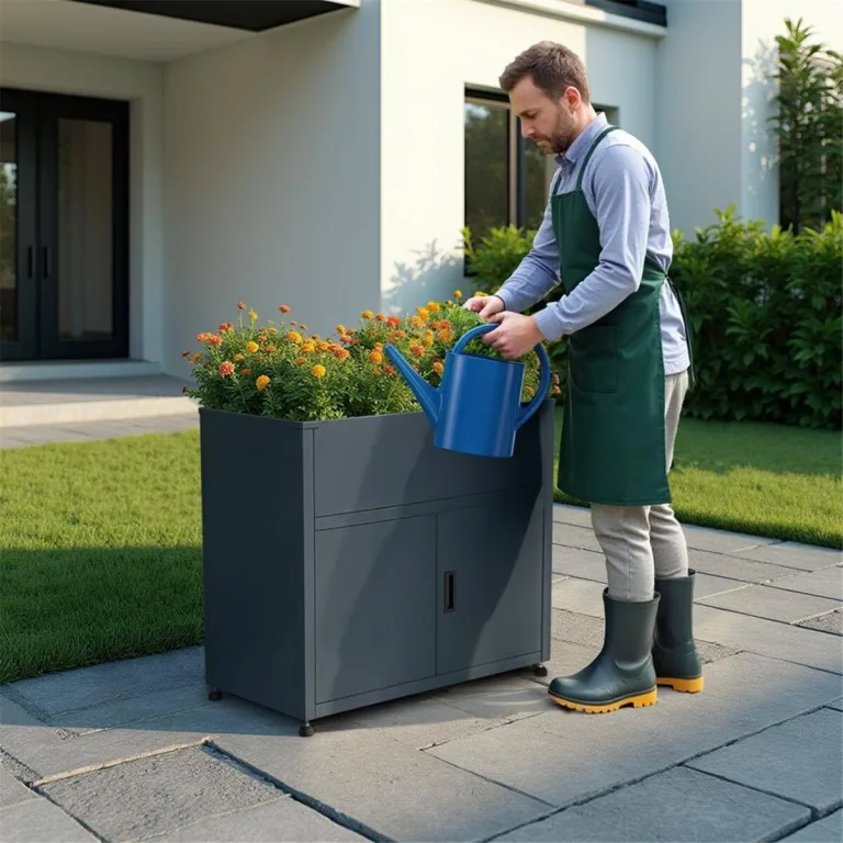 Metzler Hochbeet für den Garten mit Stauraum – Pulverbeschichteter Stahl in Anthrazit RAL 7016 | Witterungsbeständiges Metall-Gartenbeet, Pflanzenbeet, Blumenhochbeet | 100 x 90 x 50 cm – Bild 3