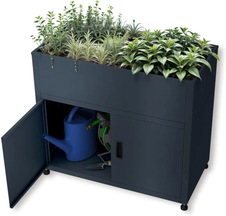 Metzler Hochbeet für den Garten mit Stauraum – Pulverbeschichteter Stahl in Anthrazit RAL 7016 | Witterungsbeständiges Metall-Gartenbeet, Pflanzenbeet, Blumenhochbeet | 100 x 90 x 50 cm – Bild 1