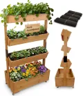 STREND PRO Balkon Hochbeet 4 Etagen Holz | 147x85x45cm (HxBxT) | Wetterfestes Vertikalbeet Pflanzentreppe Outdoor | Kräuterbeet Balkon für Blumen, Kräuter & Gemüse – für Terrasse, Garten - Thumbnail 1