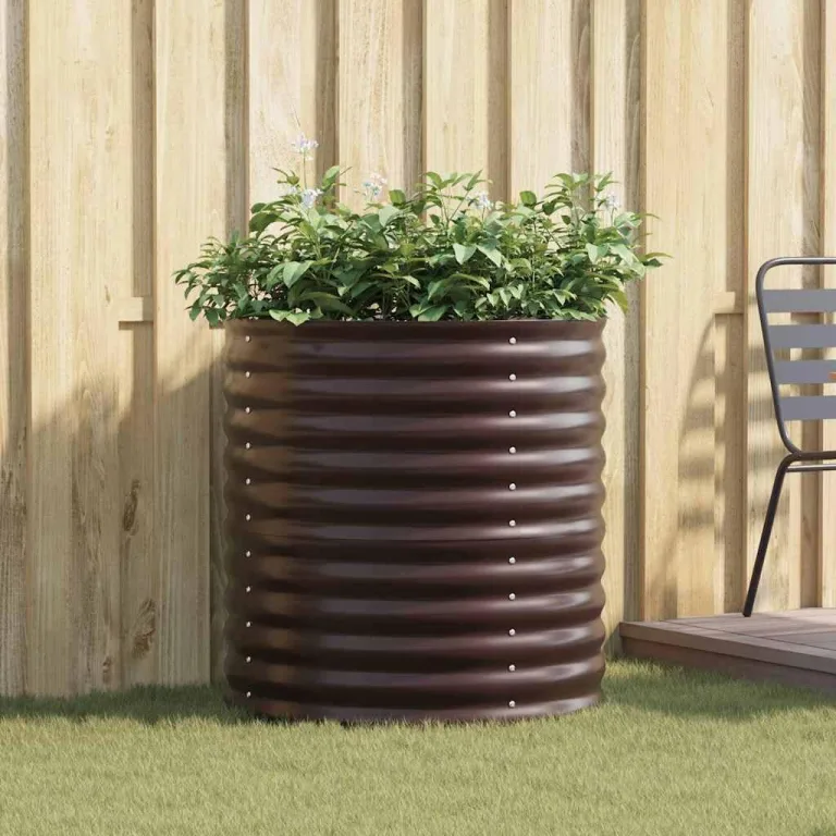vidaXL Hochbeet Braun 80 x 80 x 81 cm Stahl, Garten- und Terrassenpflanzentopf aus Stahl, langlebig, modern, für Blumen und Pflanzen, minimalistisches Design – Bild 2