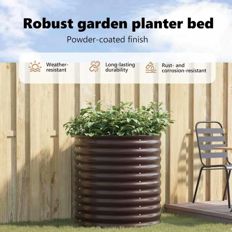 vidaXL Hochbeet Braun 80 x 80 x 81 cm Stahl, Garten- und Terrassenpflanzentopf aus Stahl, langlebig, modern, für Blumen und Pflanzen, minimalistisches Design – Bild 4