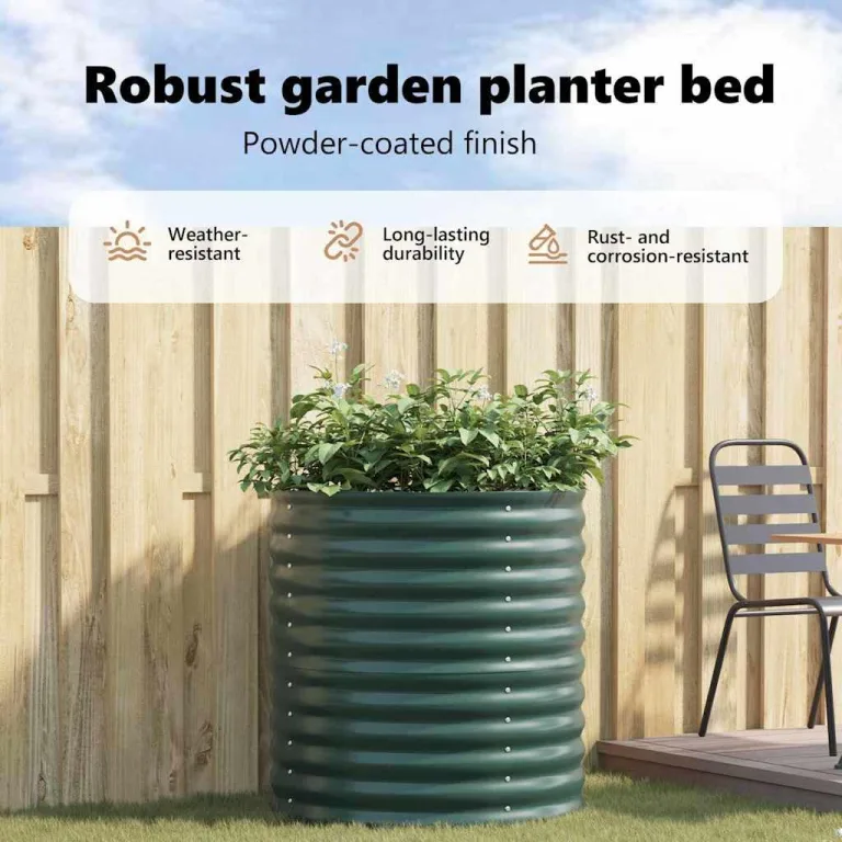 vidaXL Hochbeet Grün 80 x 80 x 81 cm Stahl, Garten- und Terrassenpflanzentopf aus Stahl, langlebig, modern, für Blumen und Pflanzen, minimalistisches Design – Bild 4