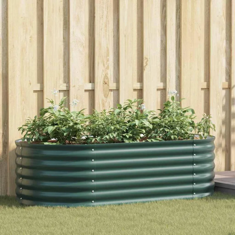 vidaXL Hochbeet Grün 160 x 80 x 44 cm Stahl, Garten- und Terrassenpflanzentopf aus Stahl, langlebig, modern, für Blumen und Pflanzen, minimalistisches Design – Bild 2