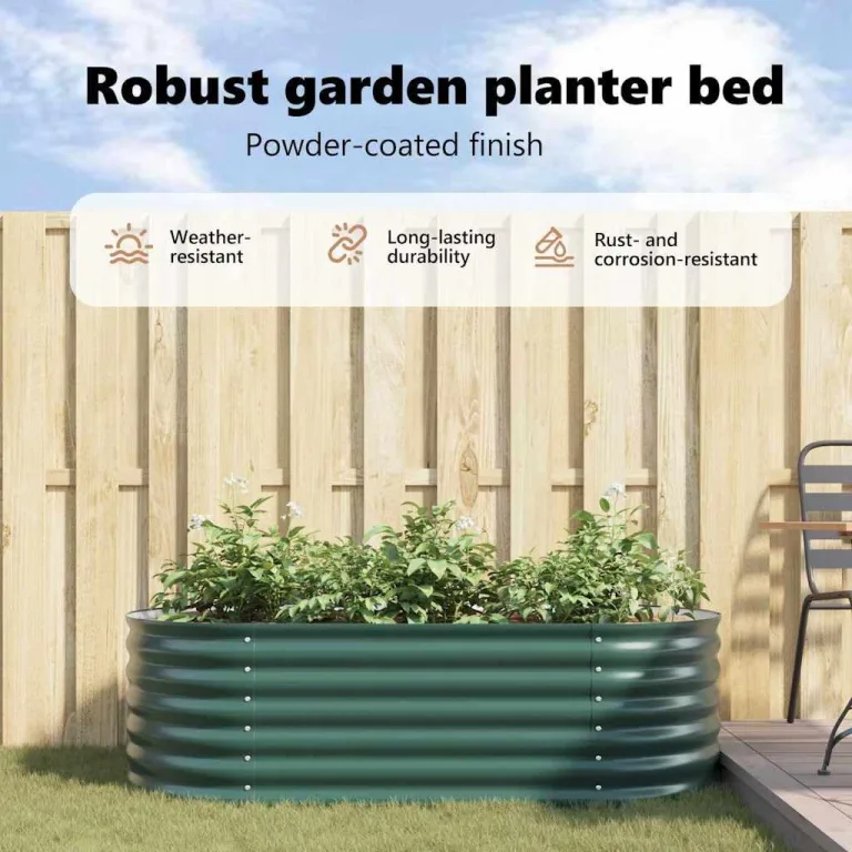 vidaXL Hochbeet Grün 160 x 80 x 44 cm Stahl, Garten- und Terrassenpflanzentopf aus Stahl, langlebig, modern, für Blumen und Pflanzen, minimalistisches Design – Bild 4