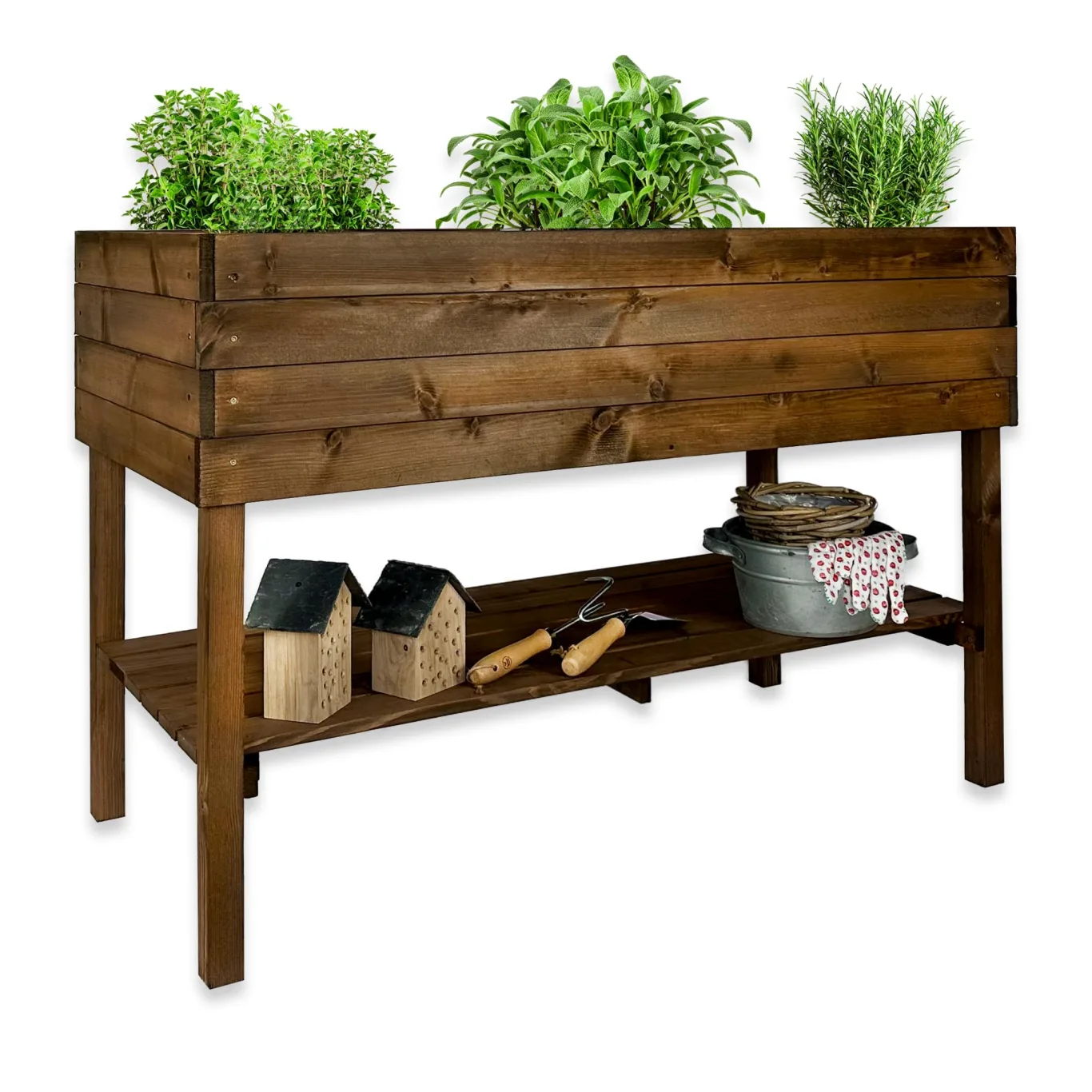 GARTENETAGE Hochbeet XXL mit Ablage und Pflanzfolie - Nachhaltiges Design, Wetterfest, Rückenschonend, Praktische Ablage, Inklusive Pflanzfolie, Braun - Bild 1
