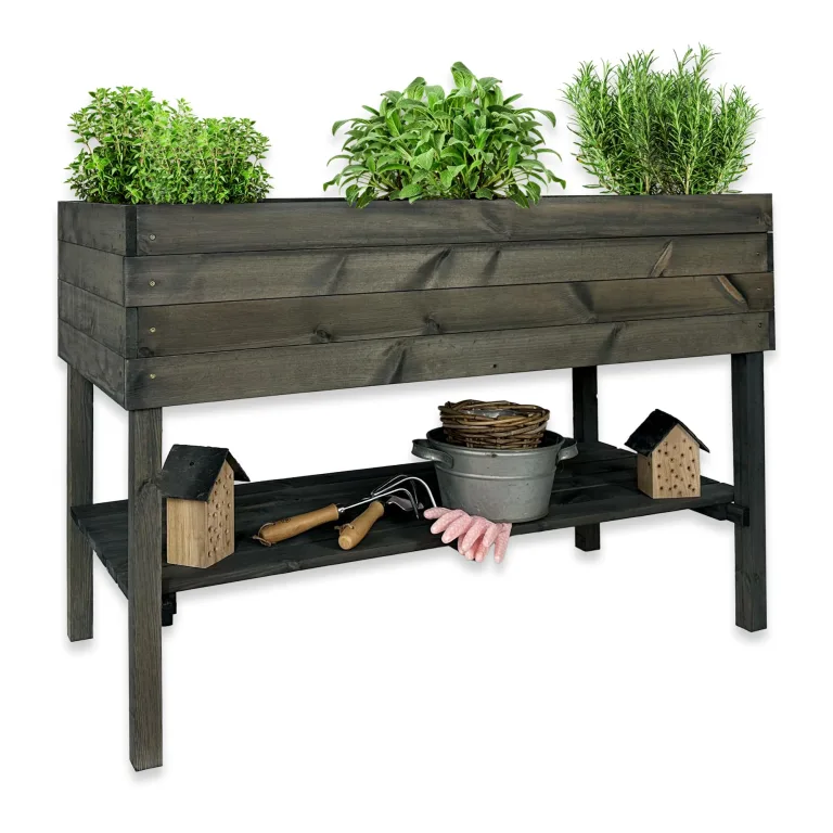 GARTENETAGE Hochbeet XXL mit Ablage und Pflanzfolie - Nachhaltiges Design, Wetterfest, Rückenschonend, Praktische Ablage, Inklusive Pflanzfolie, Braun – Bild 10