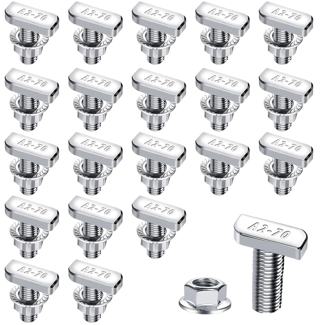 20 Stück Hammerkopfschrauben M8x20mm, Edelstahl T Schrauben und Flanschmuttern M8 für PV Solar Montageschienen Photovoltaik Gewächshaus Schrauben (8mm) - Bild 1