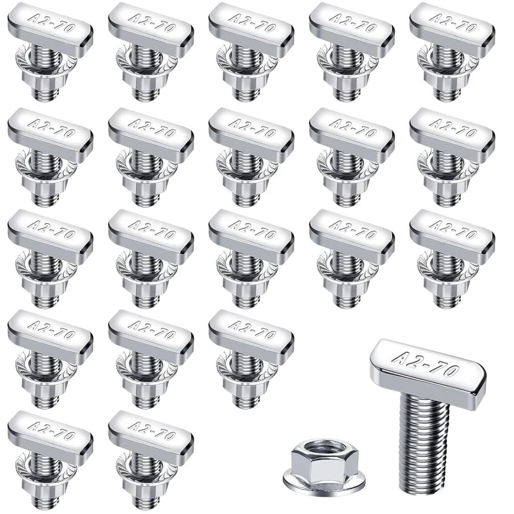 20 Stück Hammerkopfschrauben M8x20mm, Edelstahl T Schrauben und Flanschmuttern M8 für PV Solar Montageschienen Photovoltaik Gewächshaus Schrauben (8mm)