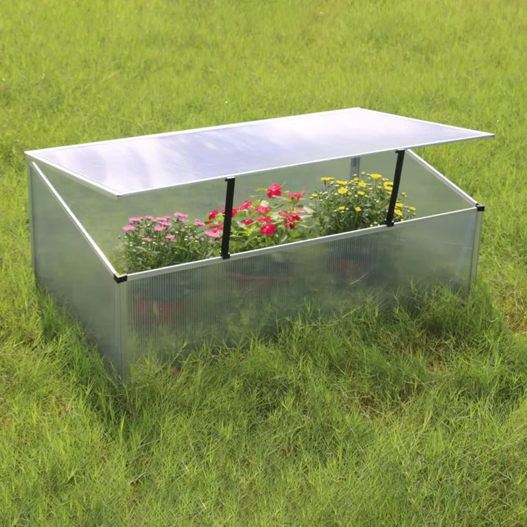 NATIV Frühbeetkasten mit Hohlkammerplatten, Frühbeet mit Aluminium-Rahmen, Hochbeet-Abdeckung mit arretierbarem Dach, Frühbeetaufsatz für Hochbeet 100 x 60 cm, Mini Gewächshaus – Bild 6