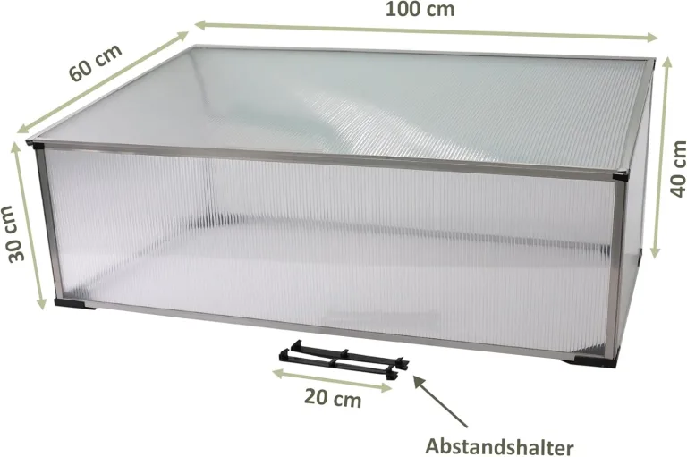 NATIV Frühbeetkasten mit Hohlkammerplatten, Frühbeet mit Aluminium-Rahmen, Hochbeet-Abdeckung mit arretierbarem Dach, Frühbeetaufsatz für Hochbeet 100 x 60 cm, Mini Gewächshaus – Bild 4
