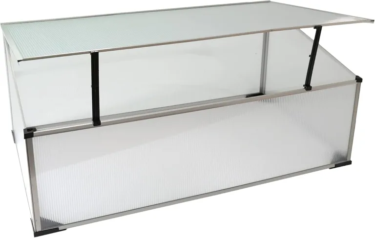 NATIV Frühbeetkasten mit Hohlkammerplatten, Frühbeet mit Aluminium-Rahmen, Hochbeet-Abdeckung mit arretierbarem Dach, Frühbeetaufsatz für Hochbeet 100 x 60 cm, Mini Gewächshaus – Bild 1