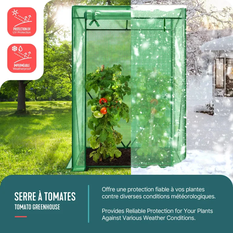 VOUNOT Gewächshaus Foliengewächshaus 100x50x150 cm, Schrägdach Tomatengewächshaus Stabil Tomatenhaus für Gemüse, Blumen & Obst, Verstärkte PE-Folie 135g/m², Grün – Bild 2