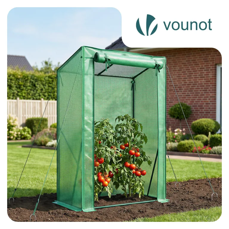 VOUNOT Gewächshaus Foliengewächshaus 100x50x150 cm, Schrägdach Tomatengewächshaus Stabil Tomatenhaus für Gemüse, Blumen & Obst, Verstärkte PE-Folie 135g/m², Grün – Bild 4