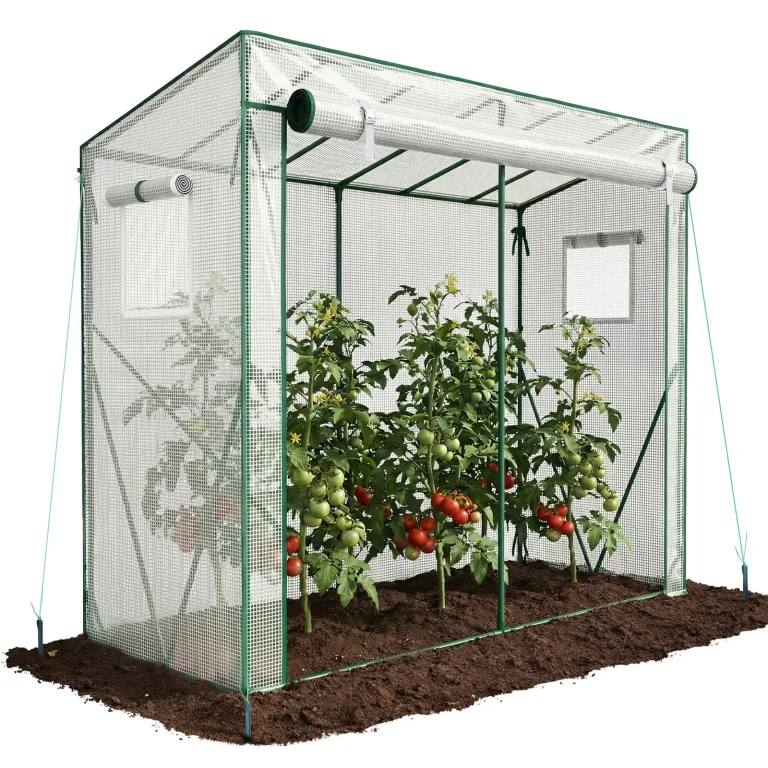 VOUNOT Gewächshaus Foliengewächshaus 100x50x150 cm, Schrägdach Tomatengewächshaus Stabil Tomatenhaus für Gemüse, Blumen & Obst, Verstärkte PE-Folie 135g/m², Grün – Bild 8