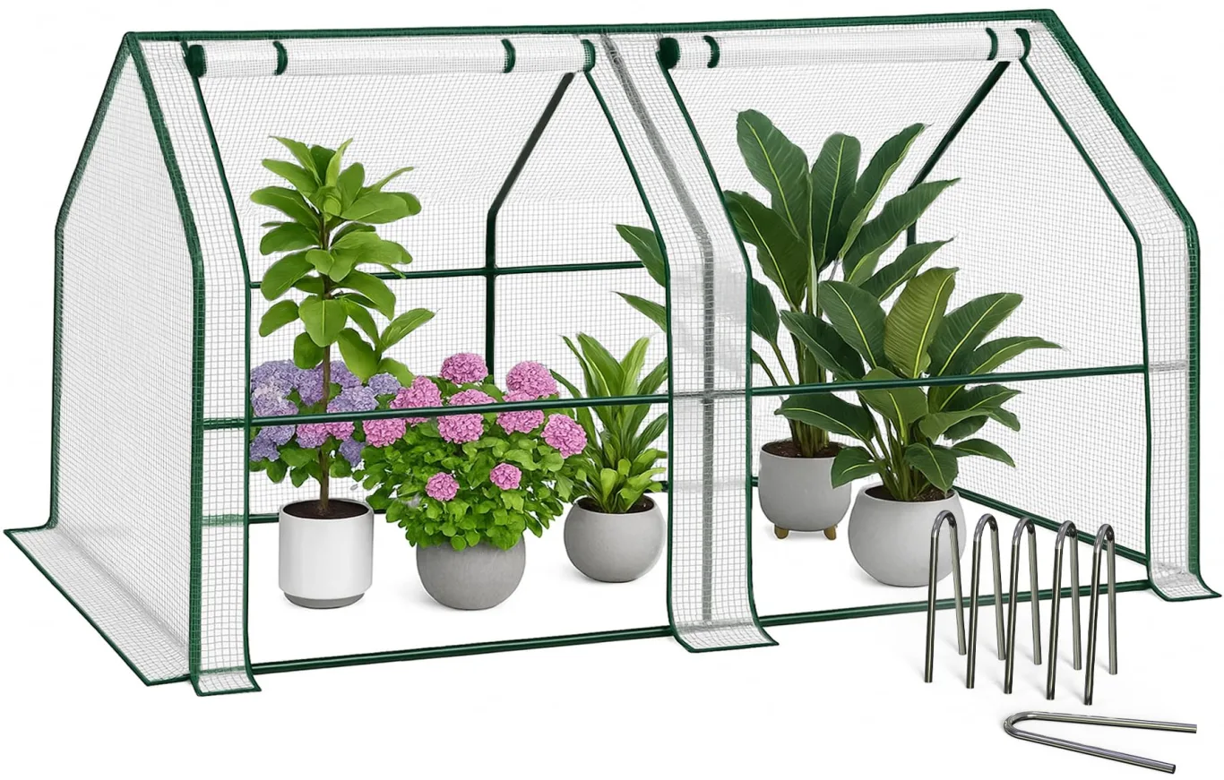 VOUNOT Gewächshaus Mini 180x90x90 cm mit 2 Rolltür, Klein Foliengewächshaus für Balkon, Garten, Tomatengewächshaus Stabil Winterfest Wetterfest, Verstärkte PE-Folie 135g/m², Weiß - Bild 1