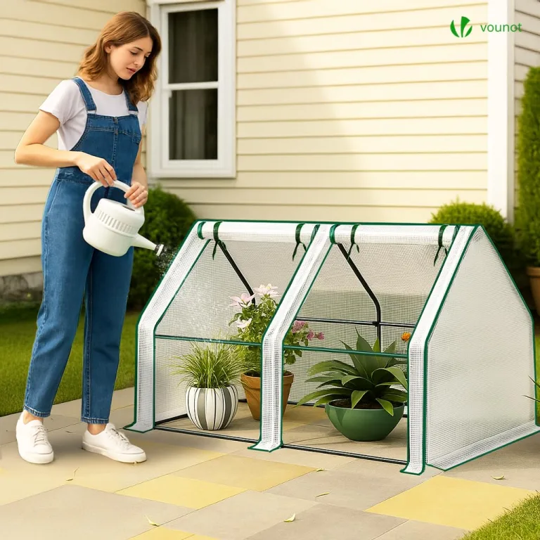 VOUNOT Gewächshaus Mini 180x90x90 cm mit 2 Rolltür, Klein Foliengewächshaus für Balkon, Garten, Tomatengewächshaus Stabil Winterfest Wetterfest, Verstärkte PE-Folie 135g/m², Weiß – Bild 4