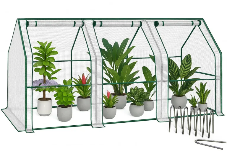 VOUNOT Gewächshaus Mini 180x90x90 cm mit 2 Rolltür, Klein Foliengewächshaus für Balkon, Garten, Tomatengewächshaus Stabil Winterfest Wetterfest, Verstärkte PE-Folie 135g/m², Weiß – Bild 10