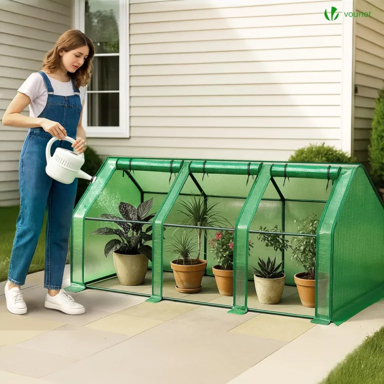 VOUNOT Gewächshaus Mini 270x90x90 cm mit 3 Rolltür, Klein Foliengewächshaus für Balkon, Garten, Tomatengewächshaus Stabil Winterfest Wetterfest, Verstärkte PE-Folie 135g/m², Grün – Bild 4