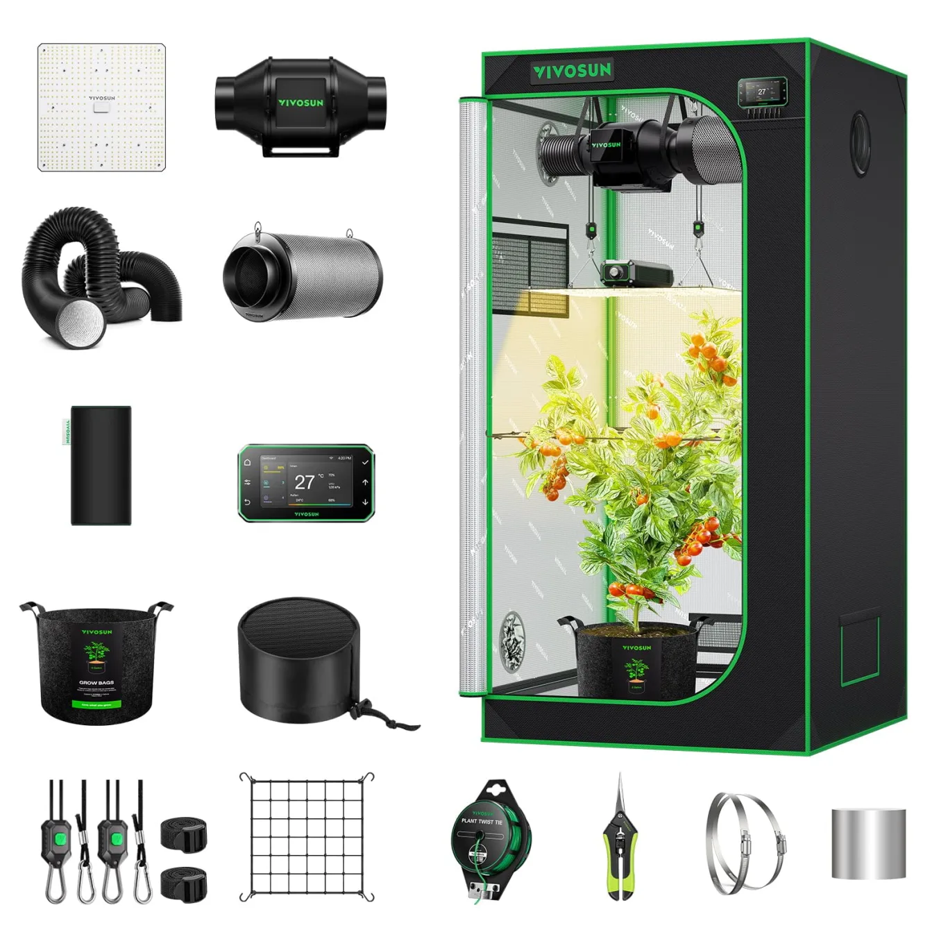 VIVOSUN Smart Growzelt Komplettset 80x80x160cm, WLAN-integriertes automatisches Grow-System mit 150W Vollspektrum-LED-Pflanzenlampe und effizientem Belüftungssystem mit GrowHub E42A+ Controller - Bild 1