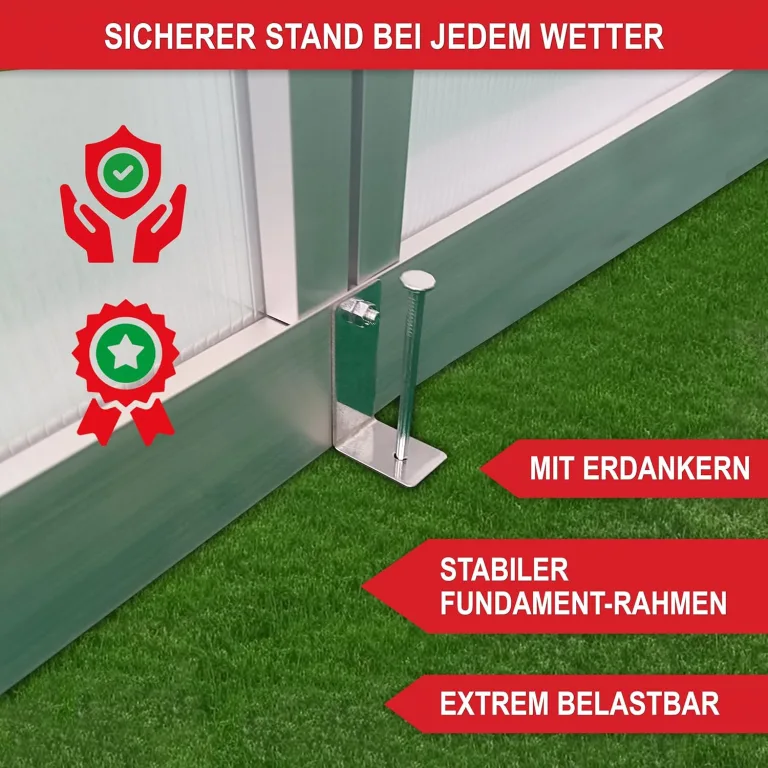 stabiles Aluminium Gewächshaus mit Dachfenster – Garten Frühbeet ideal für die Anzucht von Tomaten Blumen – vielseitig nutzbar als Treibhaus, Tomatengewächshaus Pflanzenhaus (L) – Bild 4