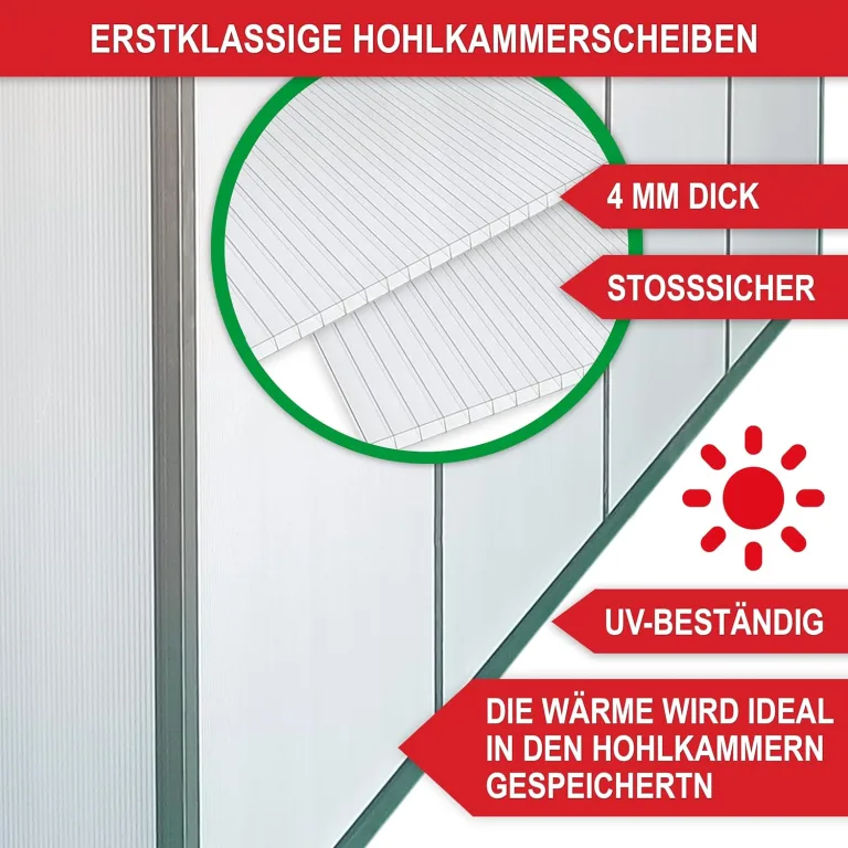 stabiles Aluminium Gewächshaus mit Dachfenster – Garten Frühbeet ideal für die Anzucht von Tomaten Blumen – vielseitig nutzbar als Treibhaus, Tomatengewächshaus Pflanzenhaus (L) – Bild 5