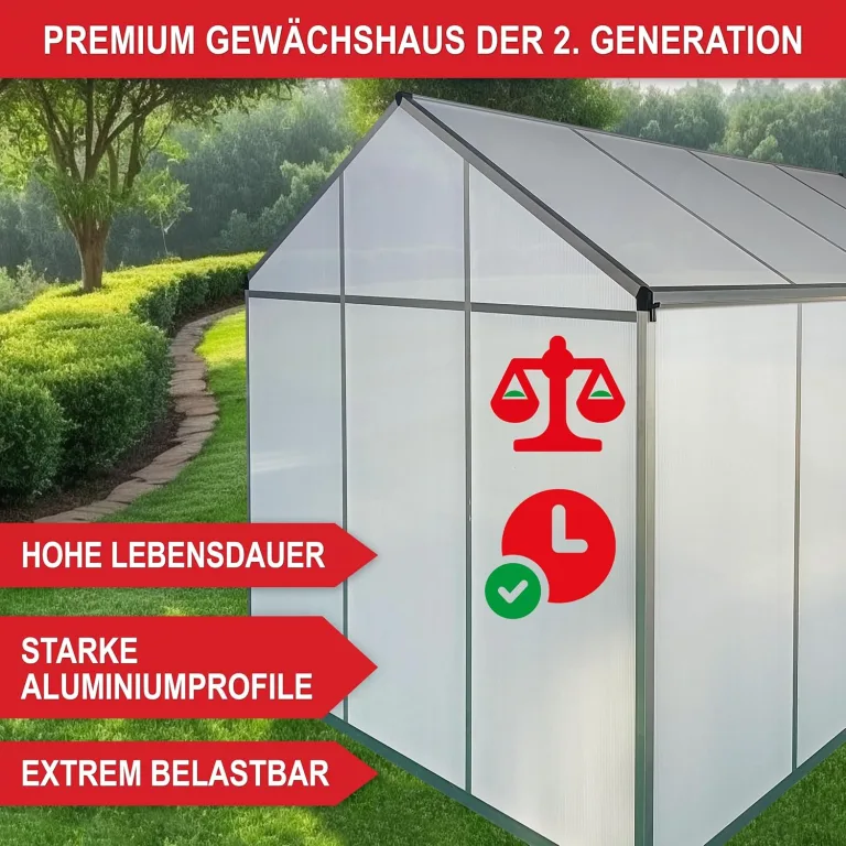 stabiles Aluminium Gewächshaus mit Dachfenster – Garten Frühbeet ideal für die Anzucht von Tomaten Blumen – vielseitig nutzbar als Treibhaus, Tomatengewächshaus Pflanzenhaus (L) – Bild 2