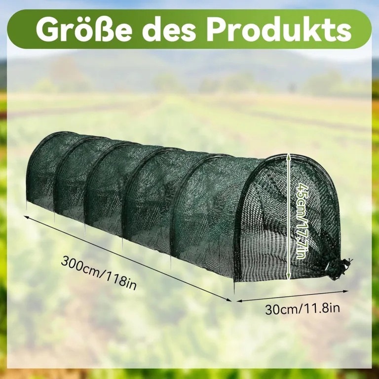Pflanztunnel Netz, Garden Folientunnel 300x30x45cm, Faltbar Gartentunnel, Frühbeet Schutztunnel Gewächshaus mit Stecksystem, 6 Tunnelbögen Aufzucht Hochbeet Gemüsebeet Pflanzentunnel (Grün) – Bild 4